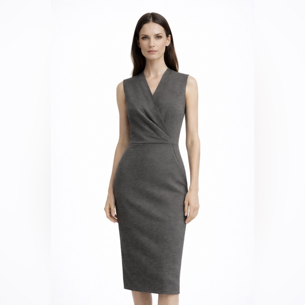Giorgio Armani Runway Black Grey Wool-Silk Draped Sheath Dress, Size 42